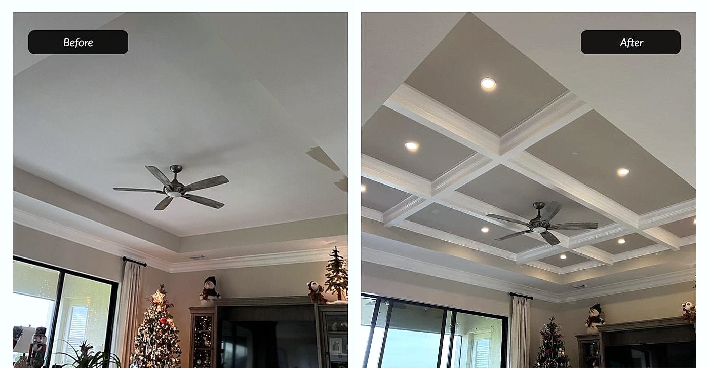Before and after: coffered ceiling