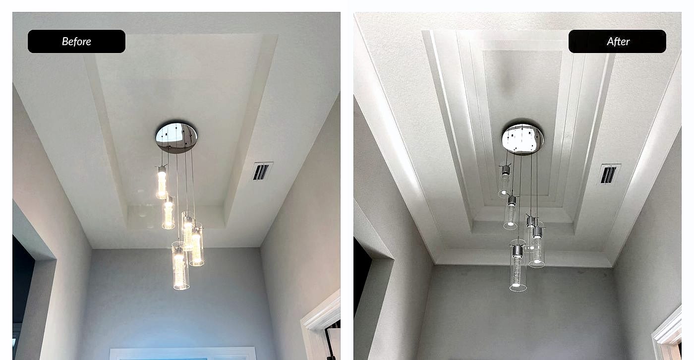 Before and after: tray ceiling with layered trim