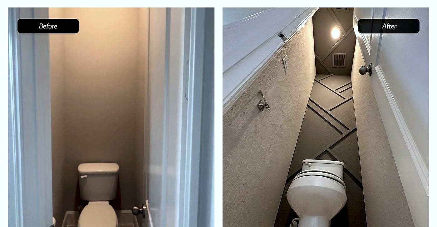 Before and after: paneled powder room