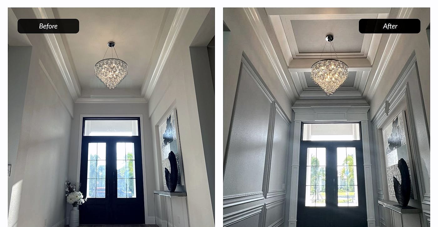 Before and after: foyer wainscoting and ceiling trim