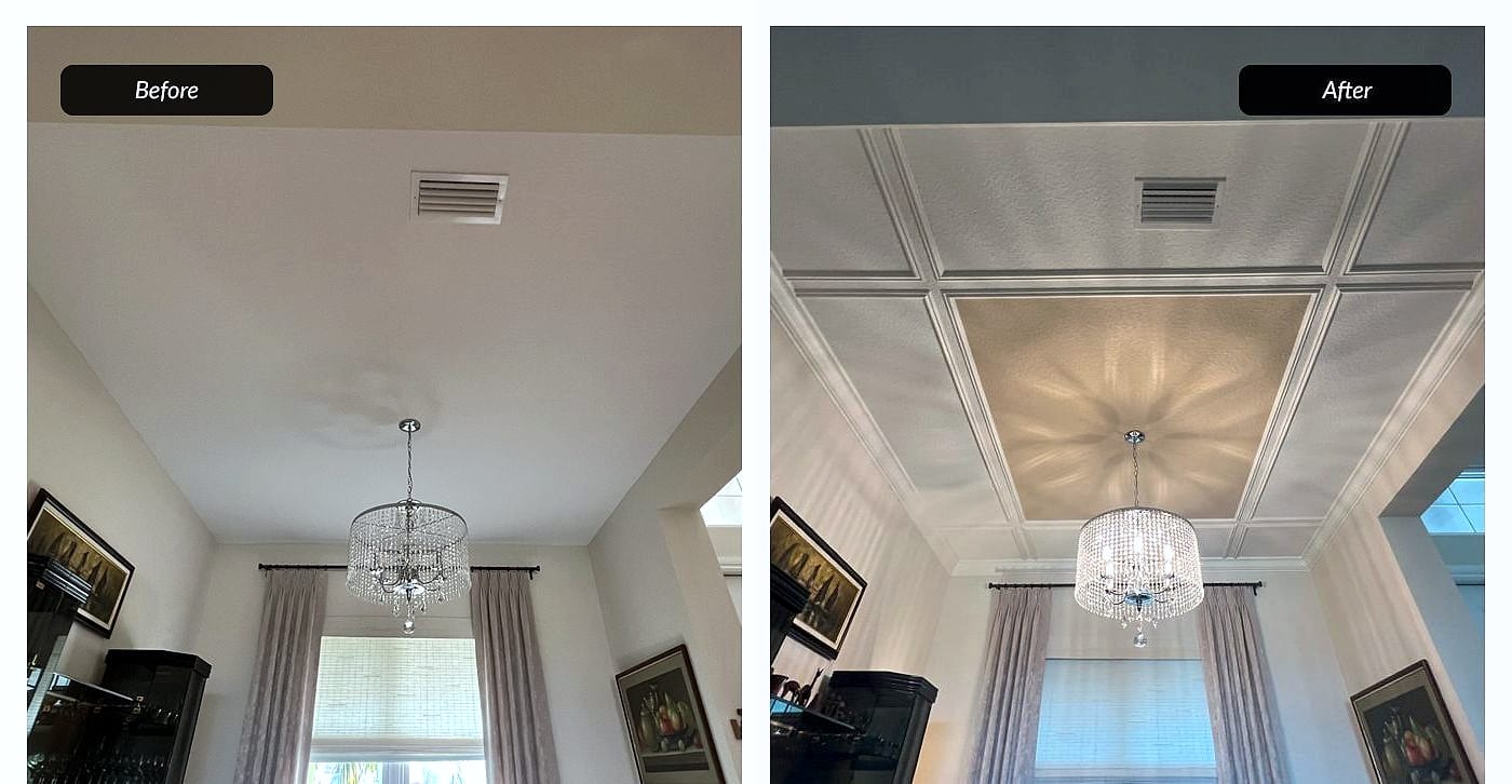 Before and after: coffered ceiling grid