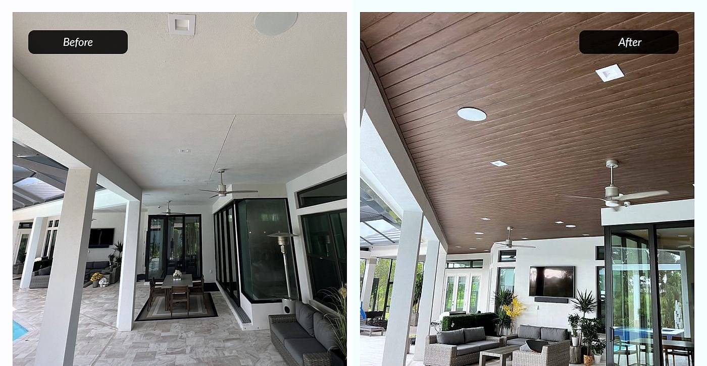 Before and after: tongue-and-groove lanai ceiling