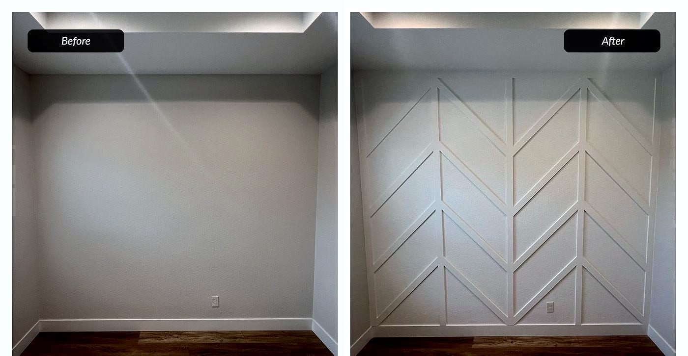 Before and after: chevron wall paneling
