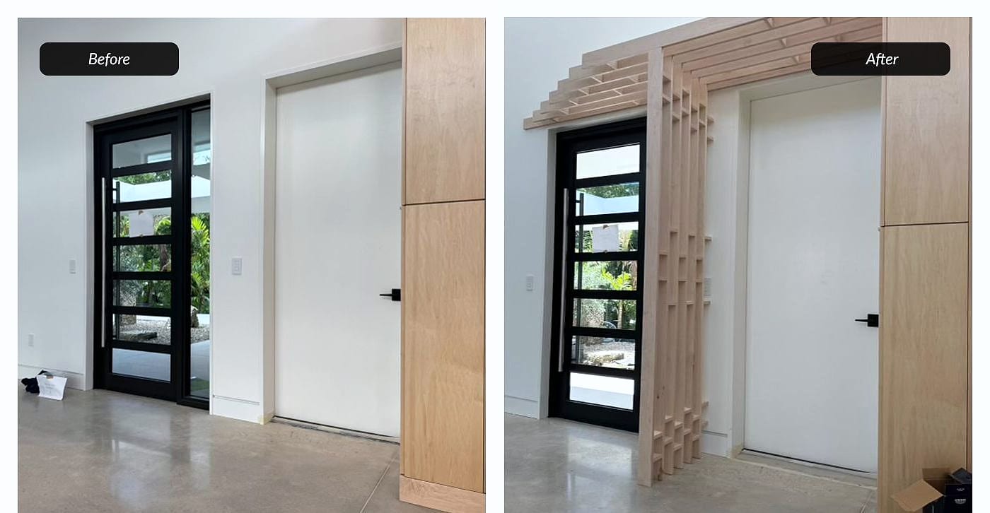 Before and after: slat door surround