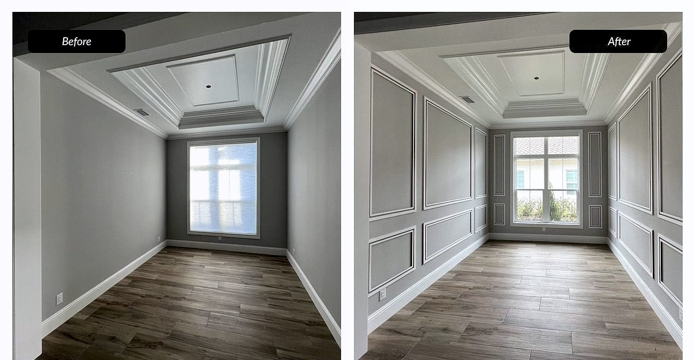 Before and after: wainscoting and tray ceiling