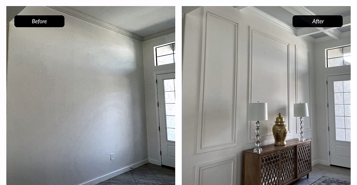 Before and after: panel-molding feature wall