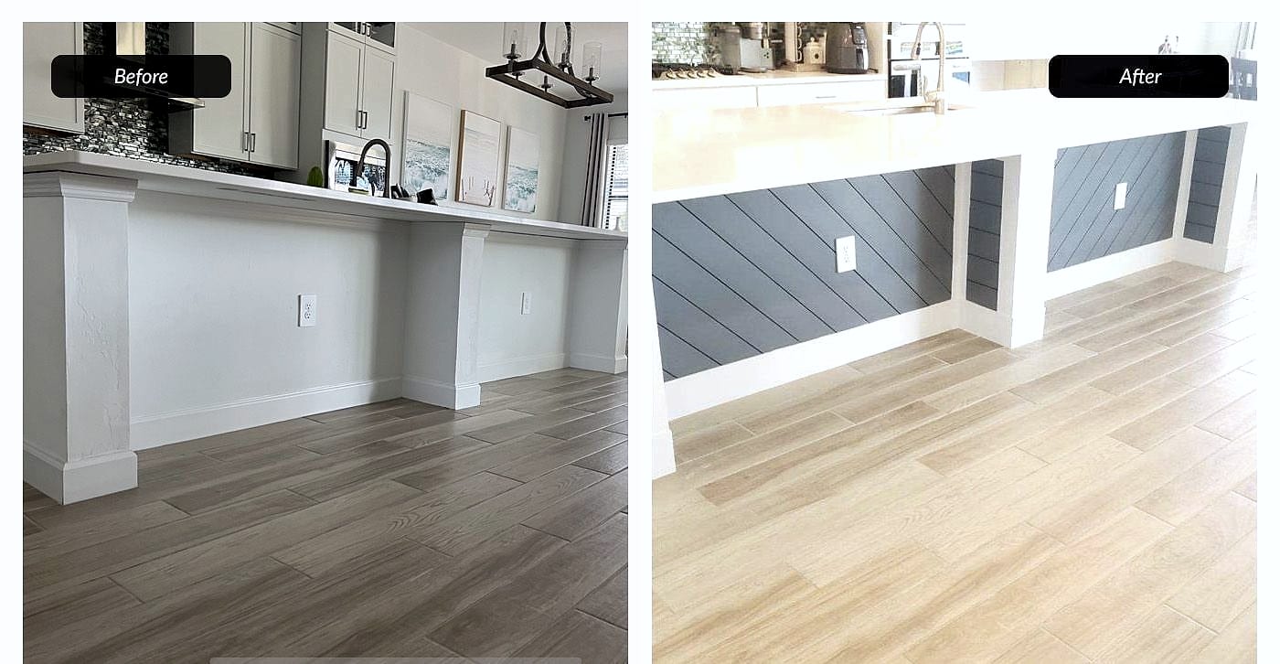 Before and after: diagonal paneled island